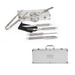 MACE. Kit churrasco em estojo de alumínio com luva de cozinha em poliéster e 6 utensílios em aço inox